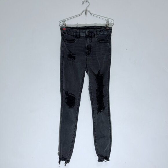 American Eagle 6 Forever Soft Distressed Super High-Wasted Jeggings Black Jeans - Picture 1 of 16